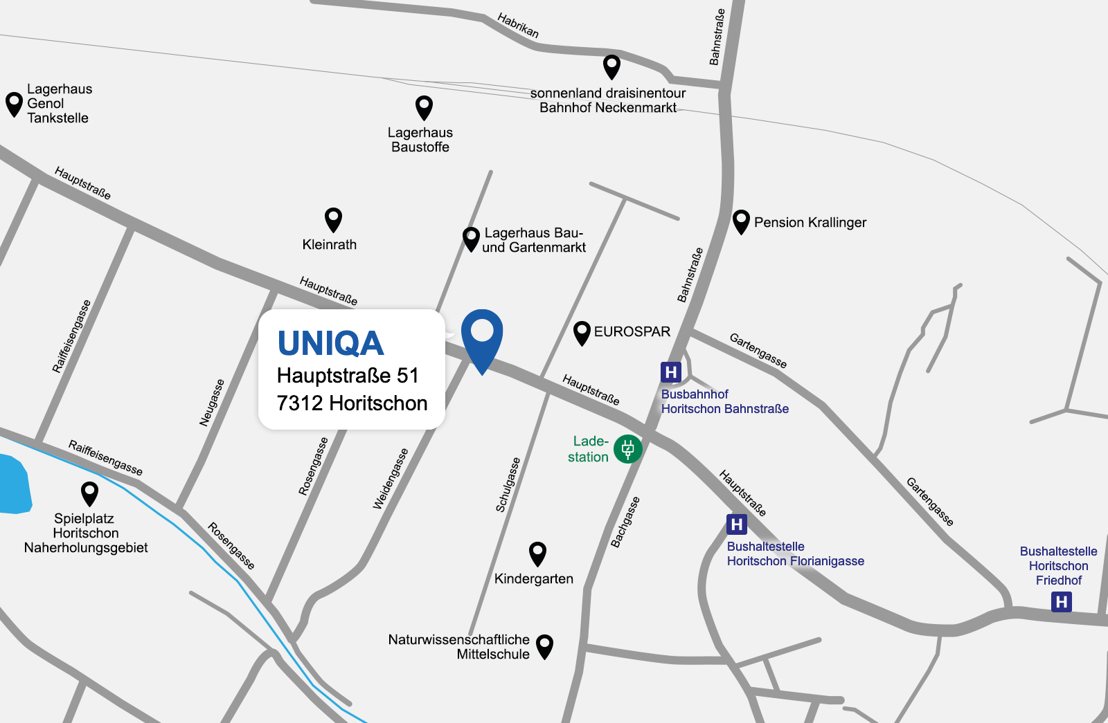 Eine detaillierte gezeichnete Karte der UNIQA Generalagentur Roman Wessely